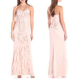 Adrianna Papell Strapless Gown Chiffon Ruffle Front Maxi Dress Pink Blush
